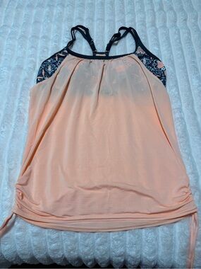 ZeroXposur Peach Swim Coverup Tank with Black Floral Accents